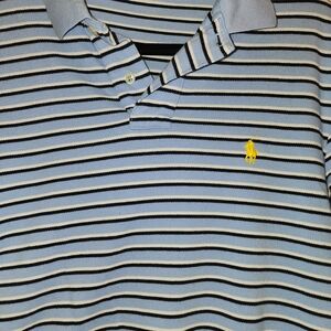Polo by Ralph Lauren Men's Light Blue and Black Striped Polo